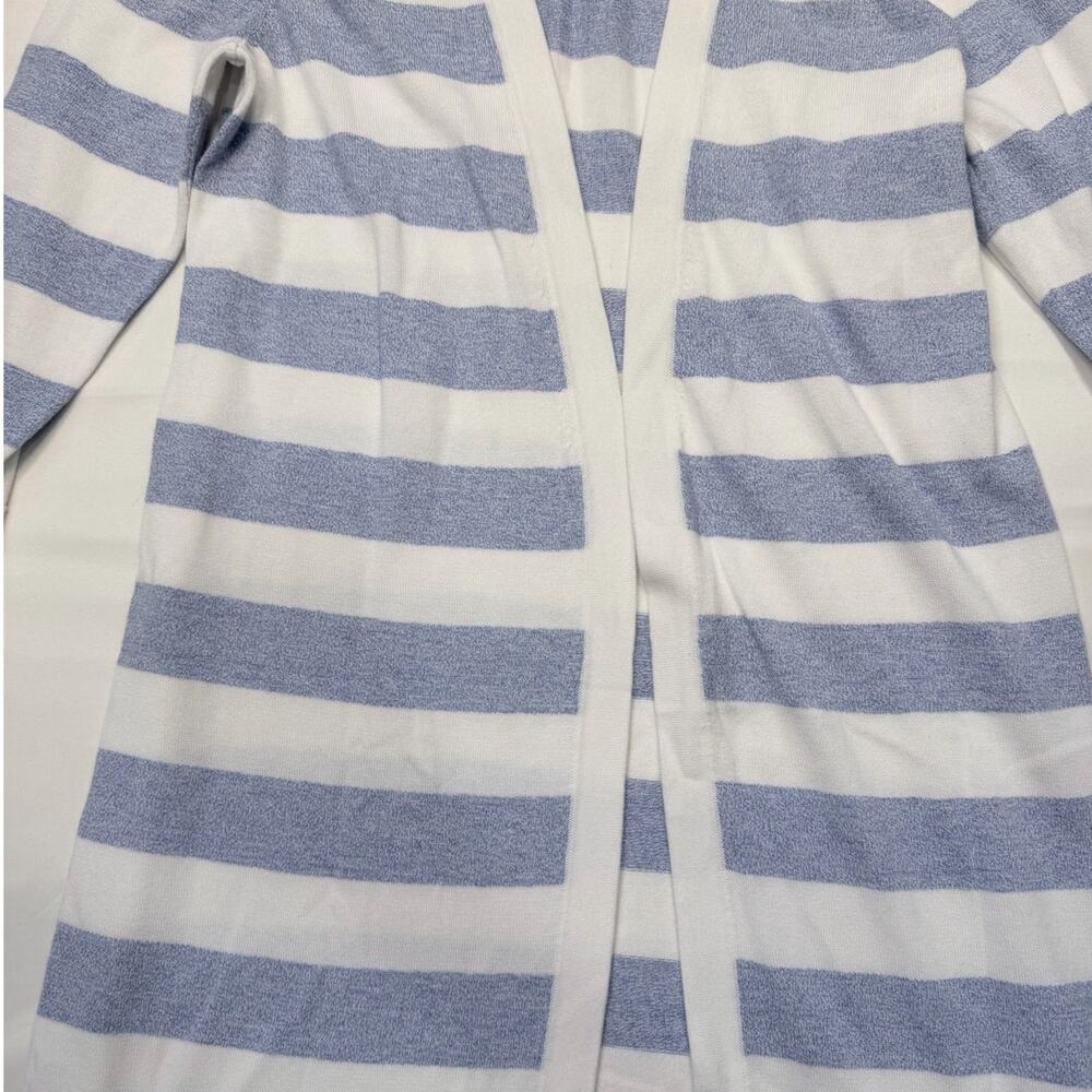Talbots Longline Cardigan Duster Size Small Blue White Stripe 100% Pima Cotton - Picture 7 of 13